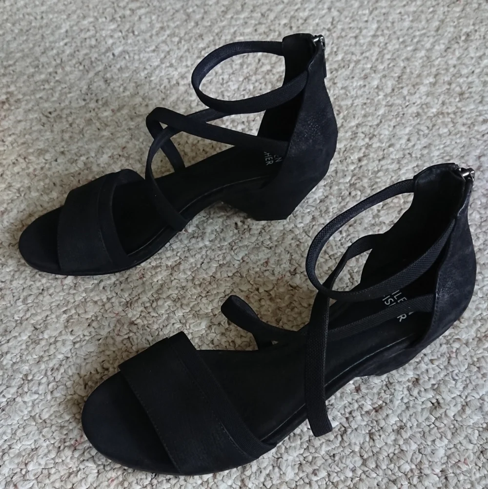 Eileen Fisher may sandal in black nubuck leather back zipper size 8